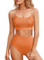 Eytino Women'S Bikini Swimsuit Shirred Solid Color 2 Piece High Waisted Swimsuit Scoop Neck Adjustable Shell Strap Bathing Suits Bikini Set 2025 Womens Swimwear Orange L