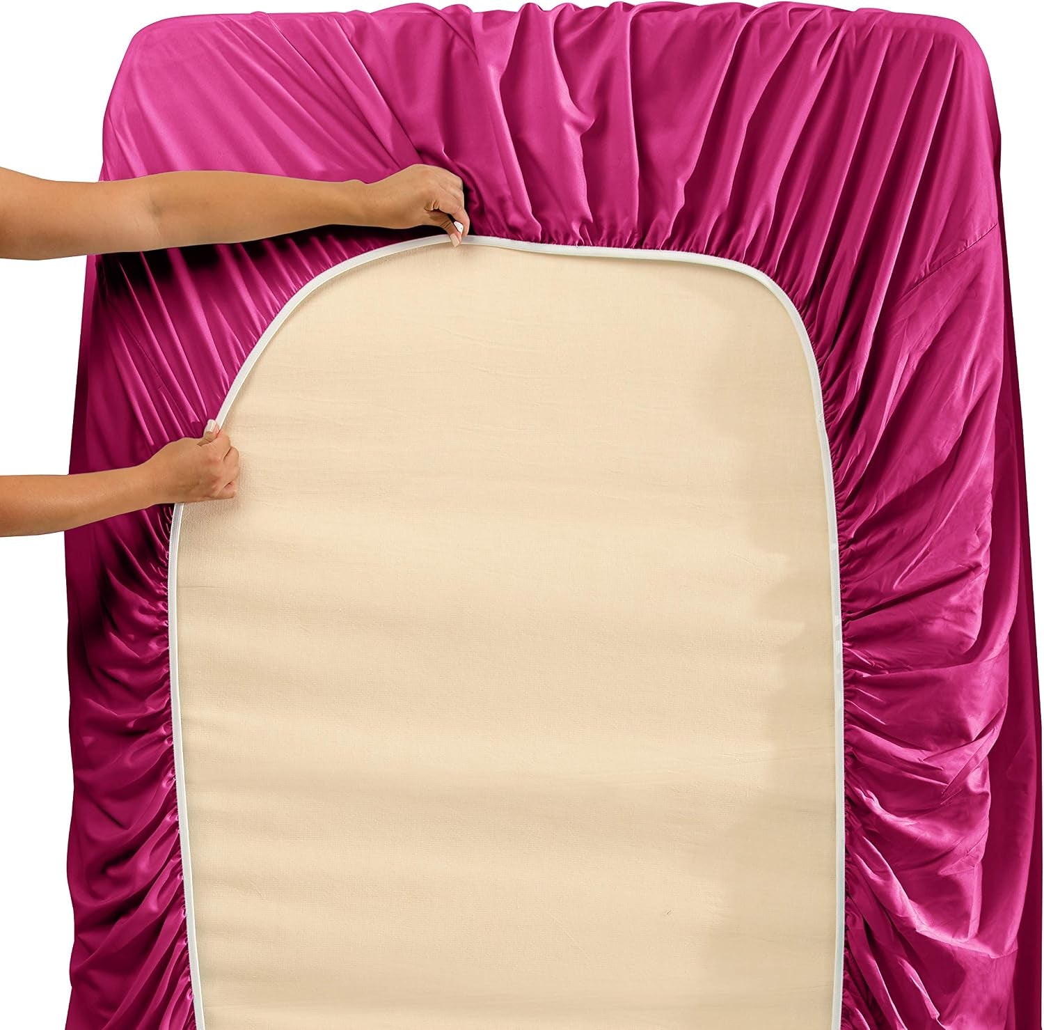 Hearth & Harbor Split King Size Sheets - 5 Piece Bed Sheet Set, Hotel Luxury Double Brushed Bed Sheets - Extra Soft Bedding Sheets & Pillowcases, Split King, Magenta