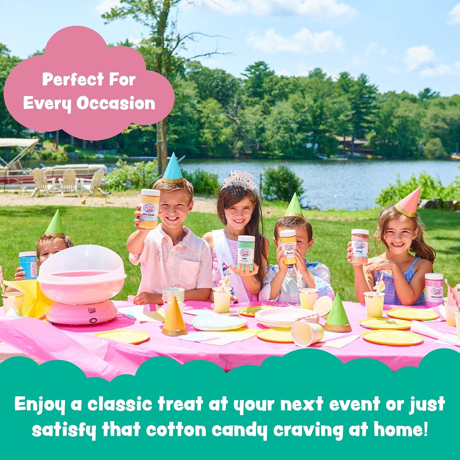Cotton Candy Express Floss Sugar Variety Pack with 10 Total 11Oz Plastic Jars Flossing Sugars Bundled with Cotton Candy Express CC1000-S Cotton Candy Machine, Teal.