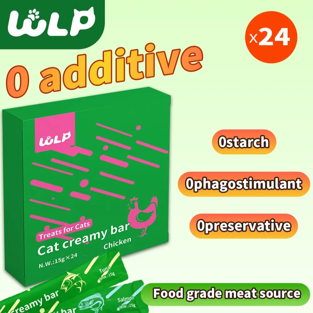 WLP : Cat Creamy Bar,Grain-Free, Lickable, Squeezable Creamy Cat Treat,15G Each Tubes,24 Tubes
