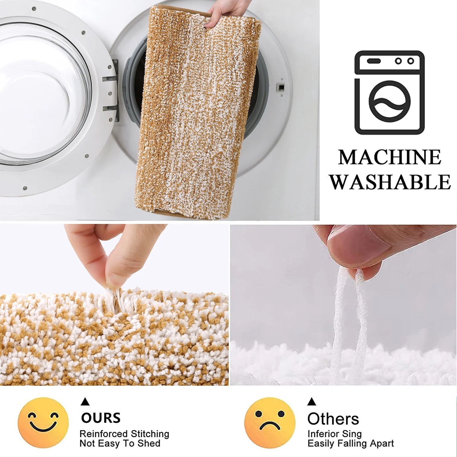 Ileading Traditional 4 Piece Microfiber Washable Bathroom Rug Set