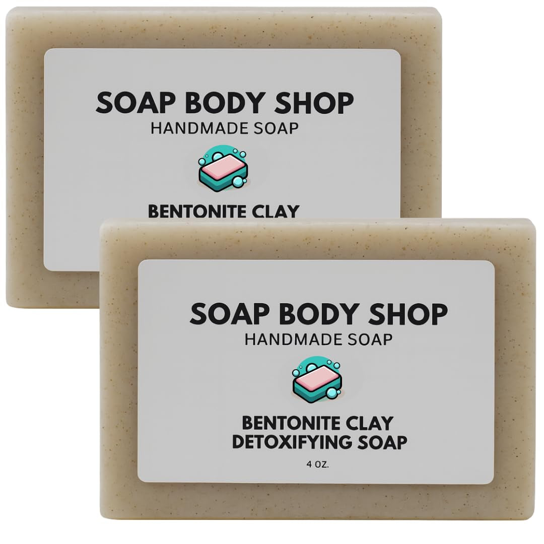 Bentonite Clay Detoxifying Soap, Handmade Soap Bar, Body Soap Bars Moisturizing, Bentonite Clay Powder, Essential Oil Soap, Goat Milk Soap, 4 Oz. Bar (2 Pack)