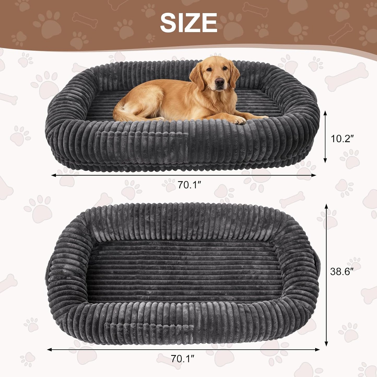 Human Dog Bed for Adult,70"X38"X10" Extra Large Human Pet Bed,Orthopedic Washable XL Dog Bed with Memory Foam (Darkgrey)