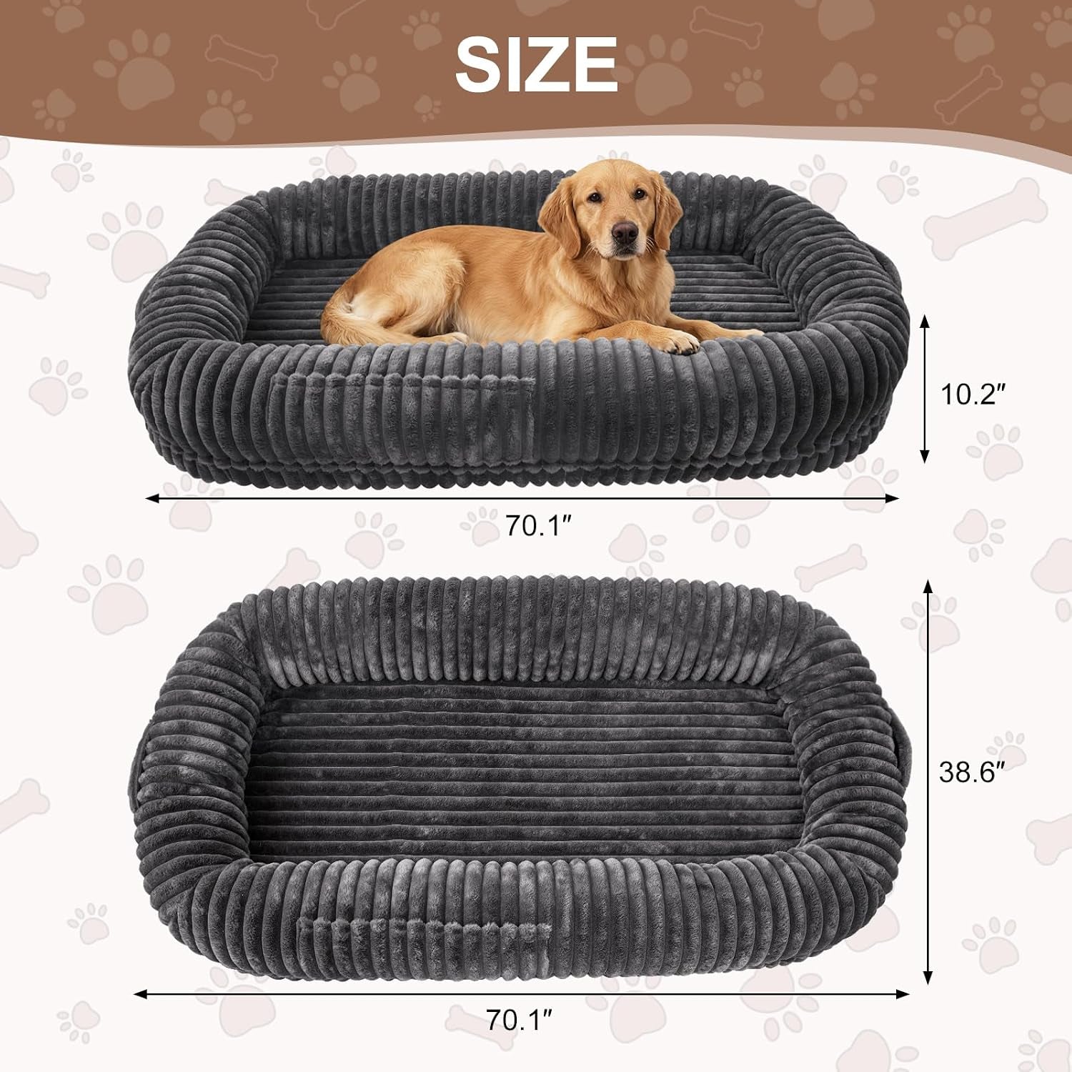 Human Dog Bed for Adult,70"X38"X10" Extra Large Human Pet Bed,Orthopedic Washable XL Dog Bed with Memory Foam (Darkgrey)