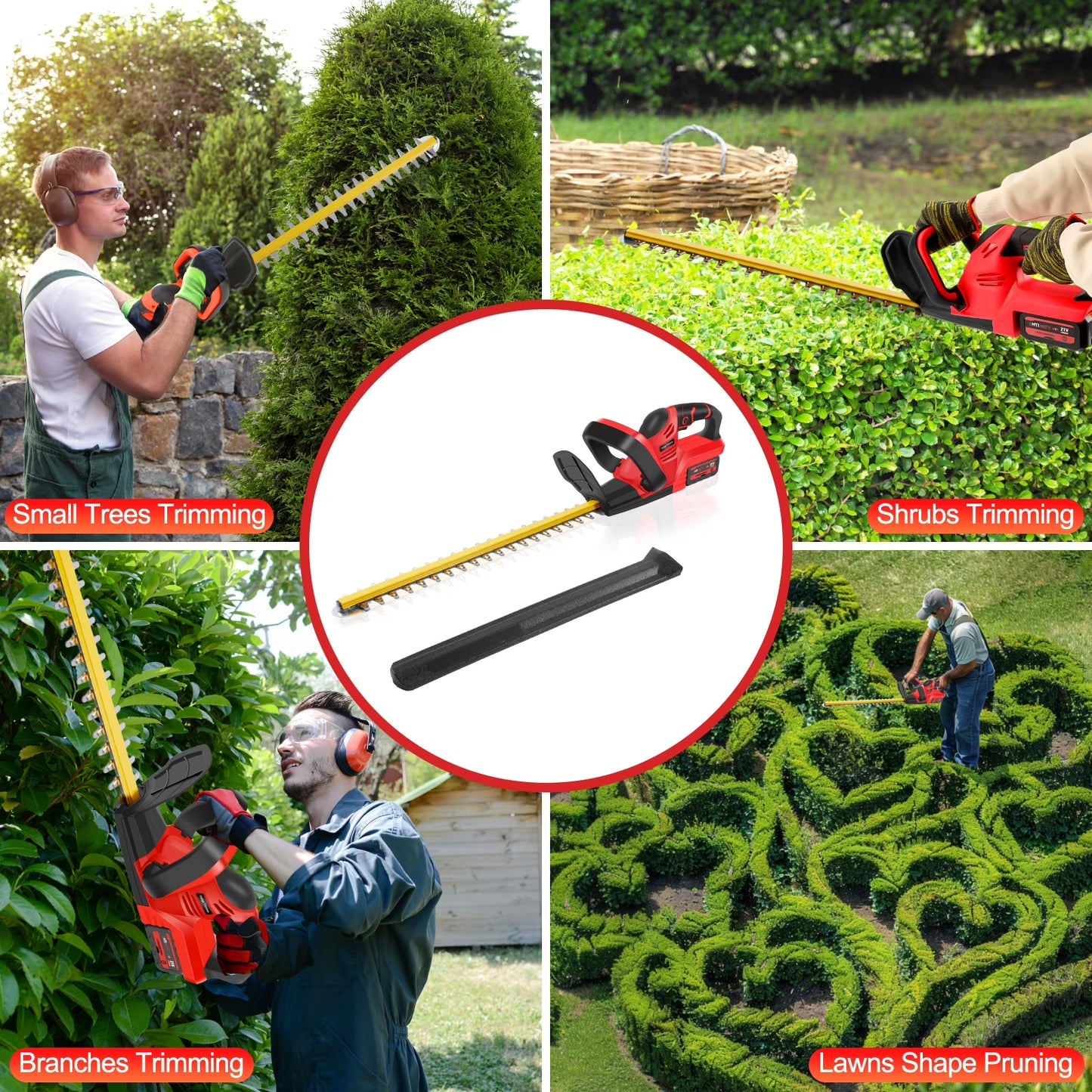 Cordless Hedge Trimmer, UNTIMATY 21V Rechargeable Hedge Trimmer with 22" Double Action Blade, Double Safety Handle, 3.0Ah Battery & Charger, for Shrub Cutting, Trimming