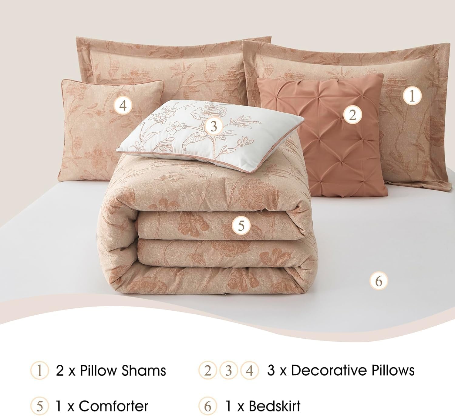 Stratford Park Floral Blush Comforter Set, Cotton Blend Jacquard Bedding Set, 7 Piece California King Size Bedding, Matching Bedskirt, Pillows, Shams