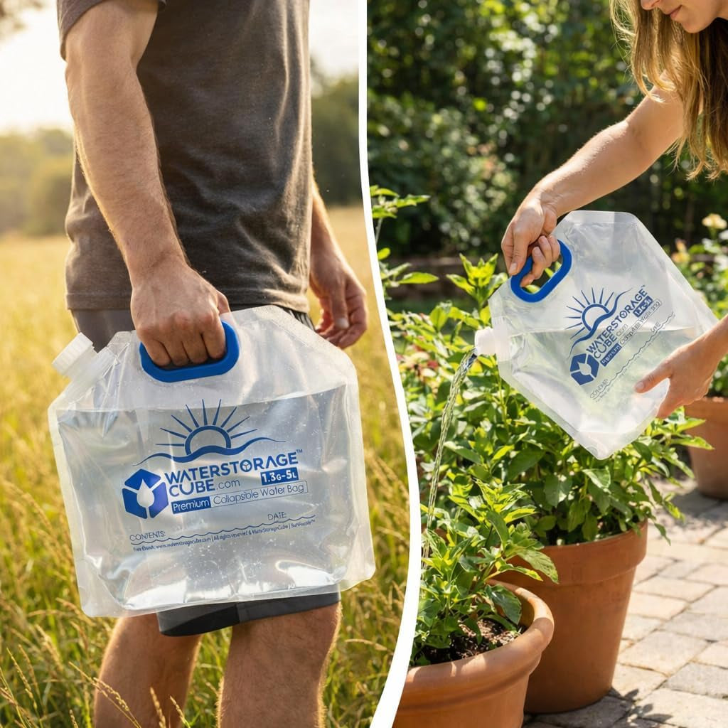 Waterstoragecube Premium Collapsible Water Container Bags 1.3 Gal (4-Pack)