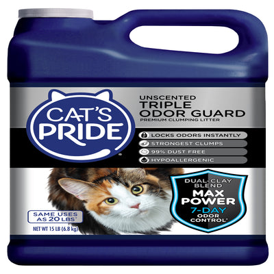 Cat'S Pride Max Power Triple Odor Guard Unscented Clumping Cat Litter, 15 Lb Jug