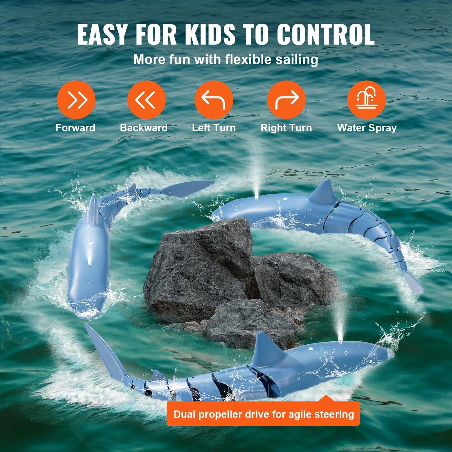 VEVOR Remote Control Shark Toy 2.4 Ghz High Speed RC Boat for Kids Adults Gift
