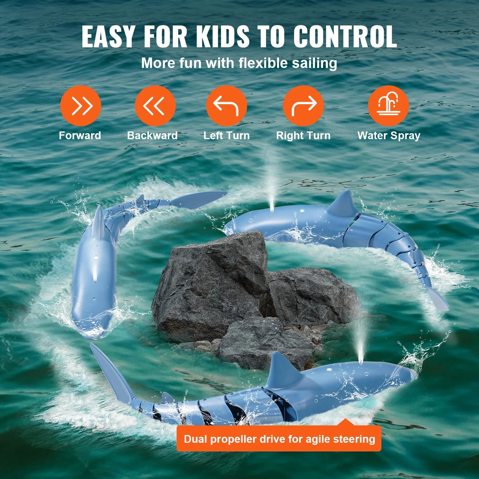 VEVOR Remote Control Shark Toy 2.4 Ghz High Speed RC Boat for Kids Adults Gift