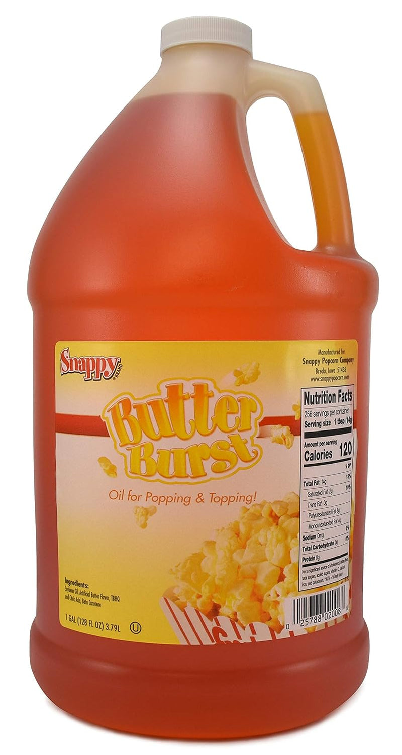 Snappy Butter Burst Popcorn Oil for Popping and Popcorn Topping, Buttery Flavored Popcorn Theater Salt and Oil Pump Dispenser for 1 Gallon Jug, 3 Count
