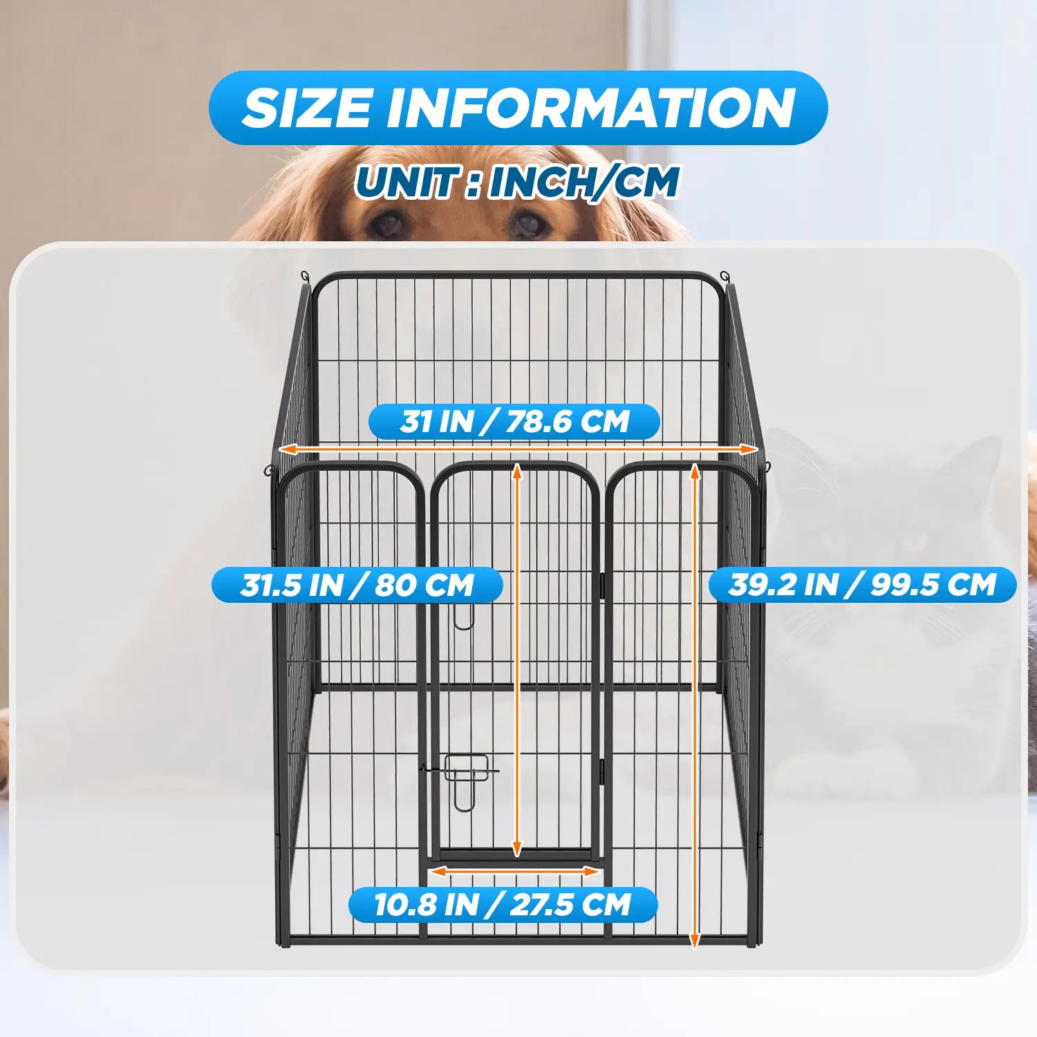 Dog Fence, 4/6/8/12/16 Panels 24"\32"\40"H Foldable Dog Playpen, Exercise Heavy Duty Metal Dog Cage for Yard, Lockable Double Door Pet Fence Indoor Outdoor Dog Pen for Large Medium Small Animals Pet