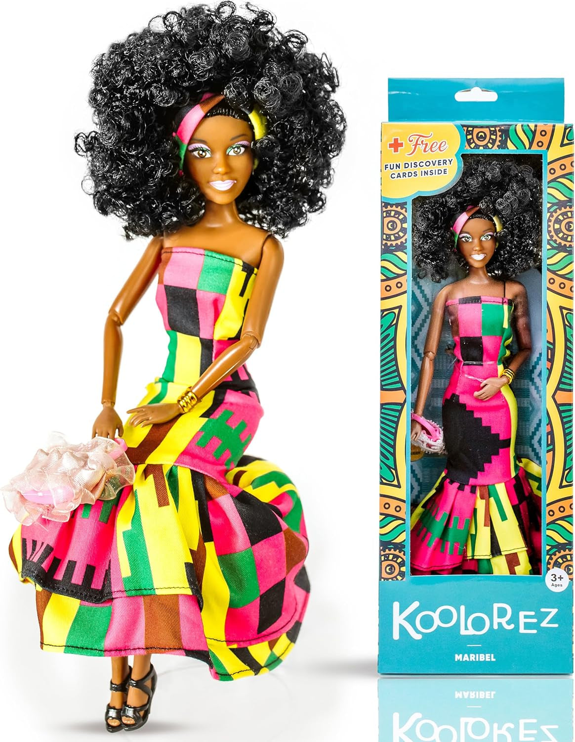 Maribel - Our Queens Black Doll Set - Brown/Black Afro Doll | Lovely 12.5" Dark Skin & Diversity Dolls - Vinyl Dolls for Girls with African Heritage Style Outfit and Movable Joints
