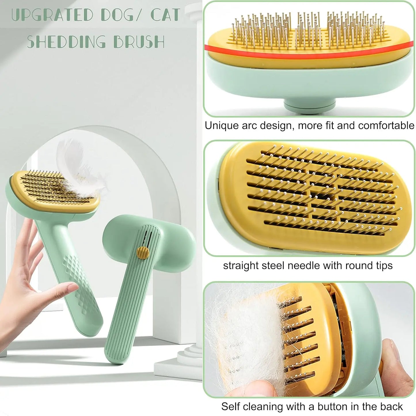 Cat Dod Pin Brush with Release Button,Cat Brush Pet Grooming Brush for Long&Short Haired Dogs Cats,Self Cleaning Slicker Brush Dog Hair Brush for Puppy Kitten Dog Massage and Removal of Loose Fur,Tangled Hair & Mats