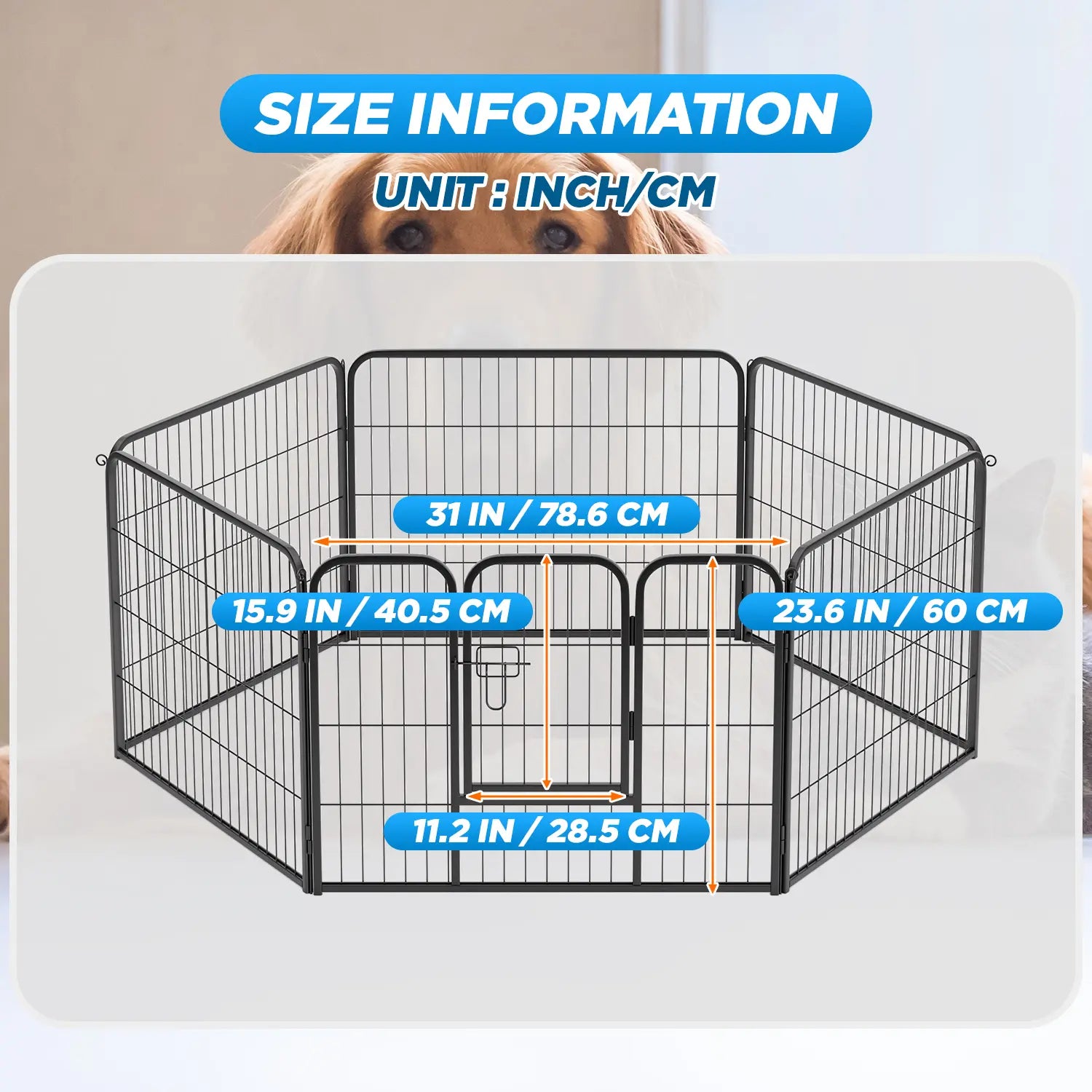 Dog Fence, 4/6/8/12/16 Panels 24"\32"\40"H Foldable Dog Playpen, Exercise Heavy Duty Metal Dog Cage for Yard, Lockable Double Door Pet Fence Indoor Outdoor Dog Pen for Large Medium Small Animals Pet