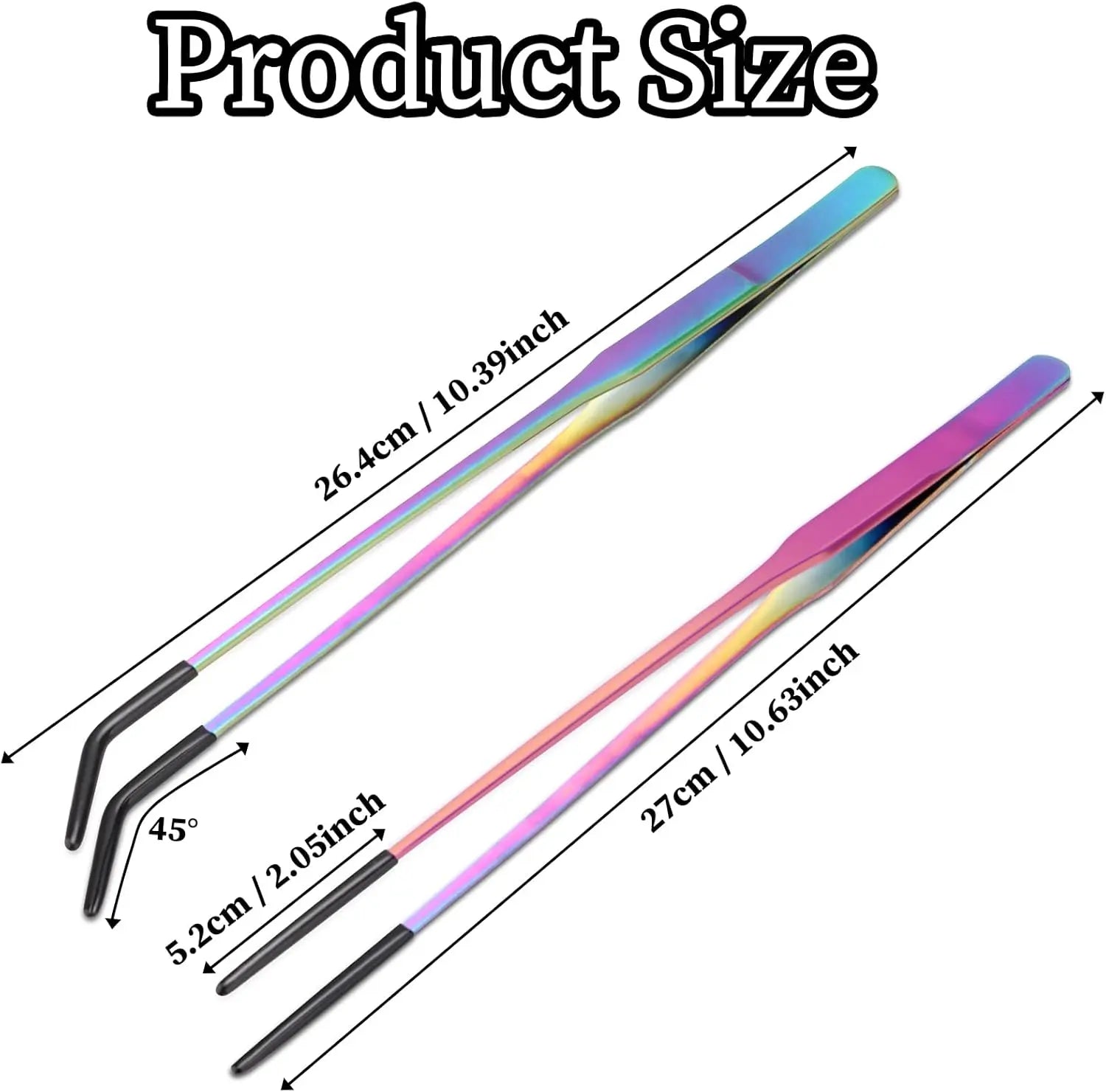 2 Count Stainless Steel Reptile Feeding Tongs with Rubber Tip, 10.6" Straight & Curved Long Tweezers, for Aquariums & Crafts - Ideal Bearded Dragon & Snake Tank Accessories, Terrarium Supplies