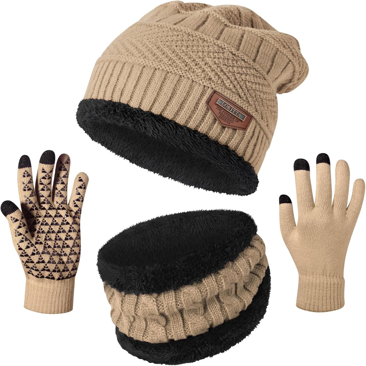 Loritta Winter Hats for Men, 3 PCS Fleece Beanie Scarf Gloves Set