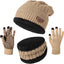 Loritta Winter Hats for Men, 3 PCS Fleece Beanie Scarf Gloves Set