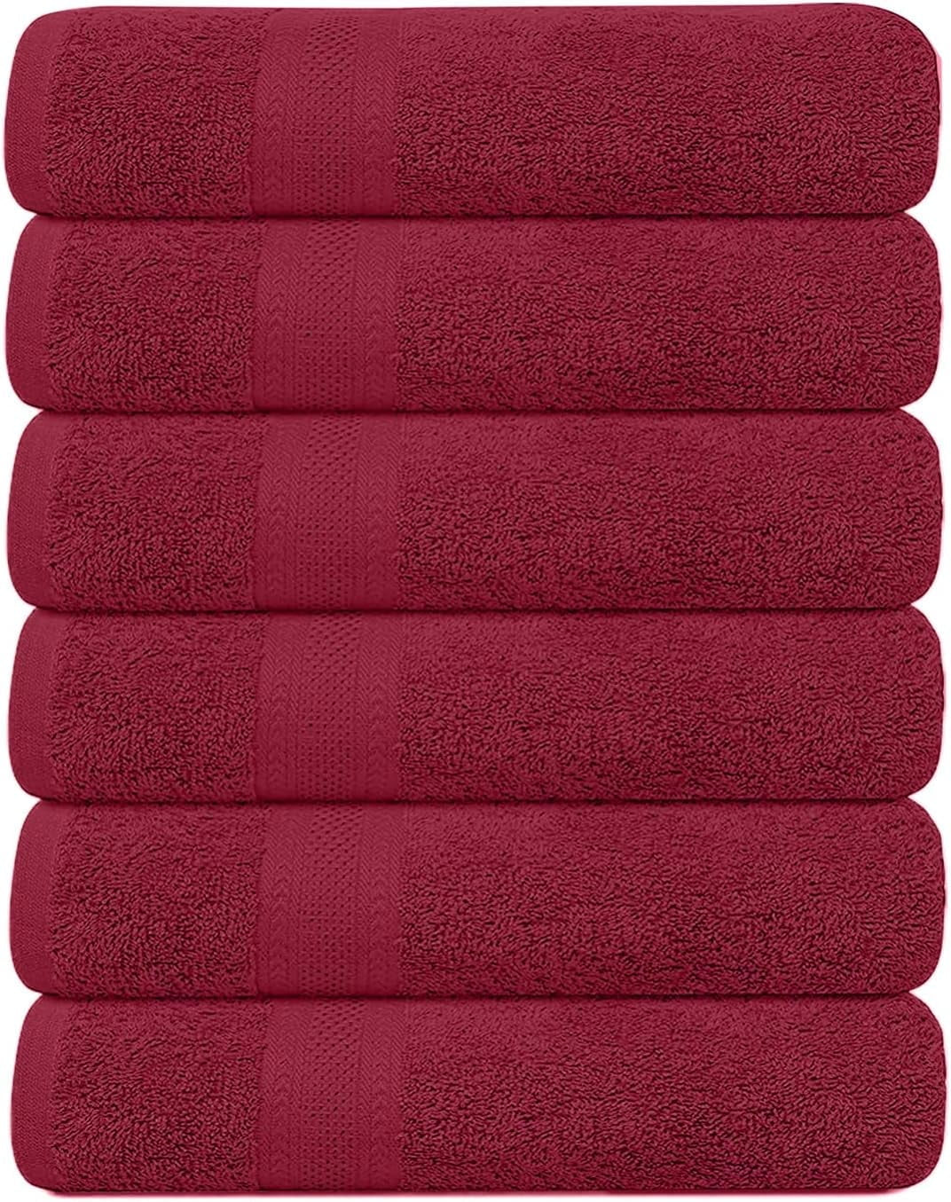 Pack of 6 Bath Towels 27 X 54 Inches, 100% Cotton, Larger & Lighter Weight, Quicker to Dry, Super Soft and Absorbent, Perfect for Bathroom (Burgundy, Pack of 6 (27''X54''))
