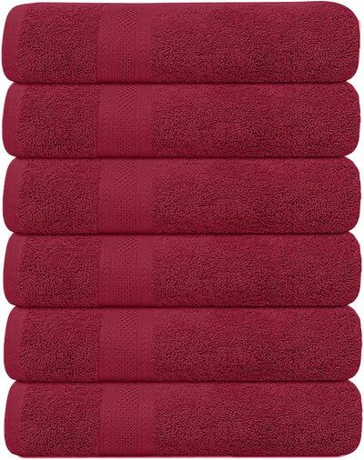 Pack of 6 Bath Towels 27 X 54 Inches, 100% Cotton, Larger & Lighter Weight, Quicker to Dry, Super Soft and Absorbent, Perfect for Bathroom (Burgundy, Pack of 6 (27''X54''))