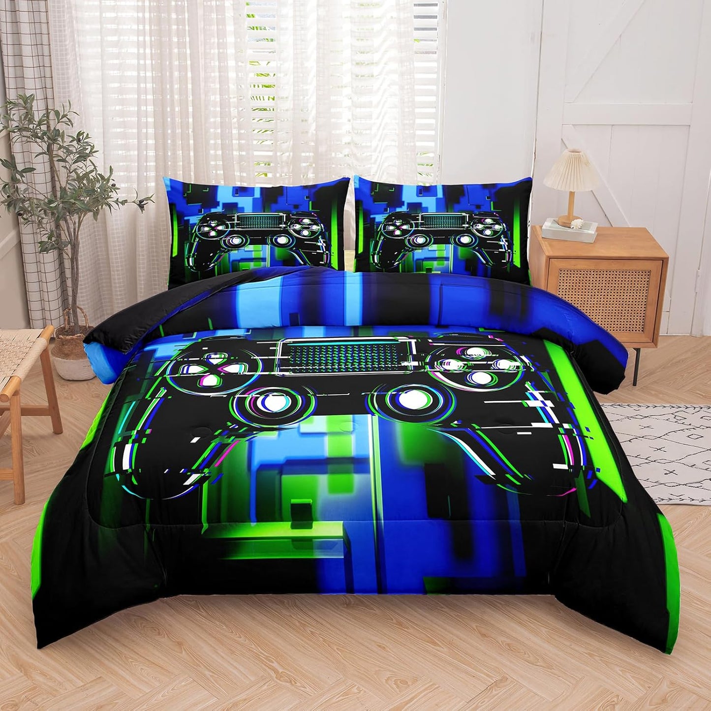 Gamepad Comforter Set for Boys,Queen Size Bedding Sets for Boys,Gamepad Printed Bedding Set with Quilt and Pillowcase(Game Controller Queen)