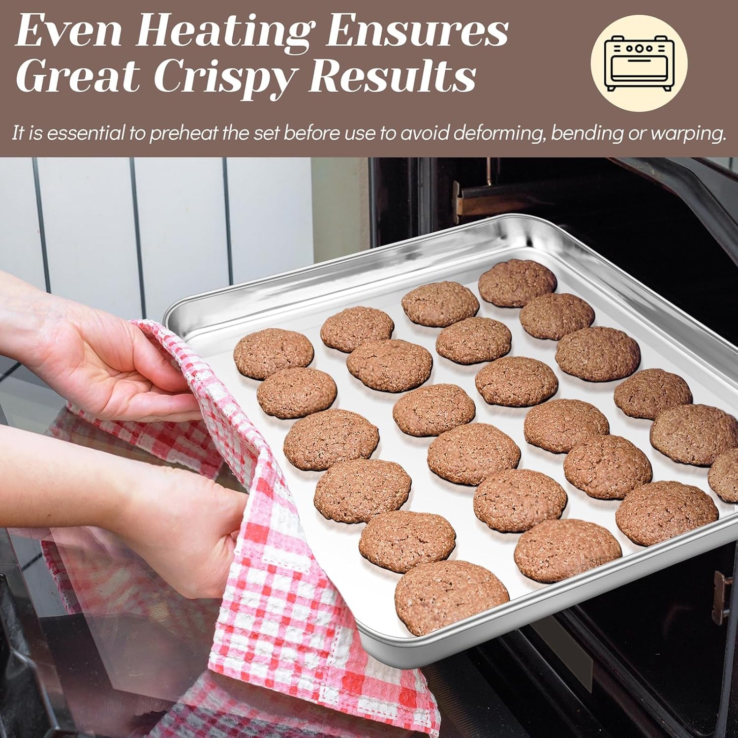 Teamfar Baking Sheet with Rack Set (2 Pans + 2 Racks), Stainless Steel Baking Pan Cookie Sheet for Baking, Non Toxic & Healthy, Easy Clean & Dishwasher Safe - 4 Pack