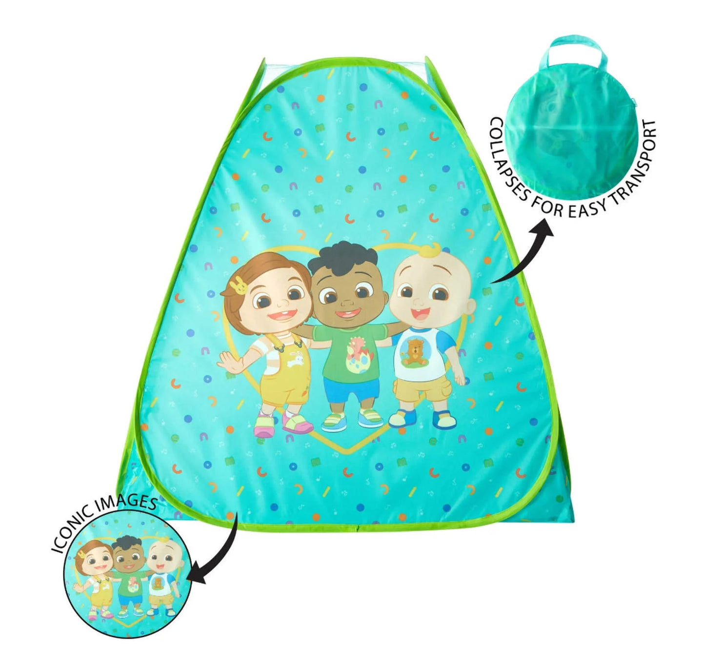 Cocomelon 3Pc Tent Set with Pillow and Flashlight, Aqua, Unisex, Toddler