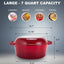 Bruntmor 7 Quart Dutch Oven Pot with Lid - 2-In-1 Oval Cast Iron Enamel Cookware with Skillet Top - Enameled Dutch Oven for Bread, Baking, Stews, Roasting - Heat Resistant up to 500°F - Red Finish