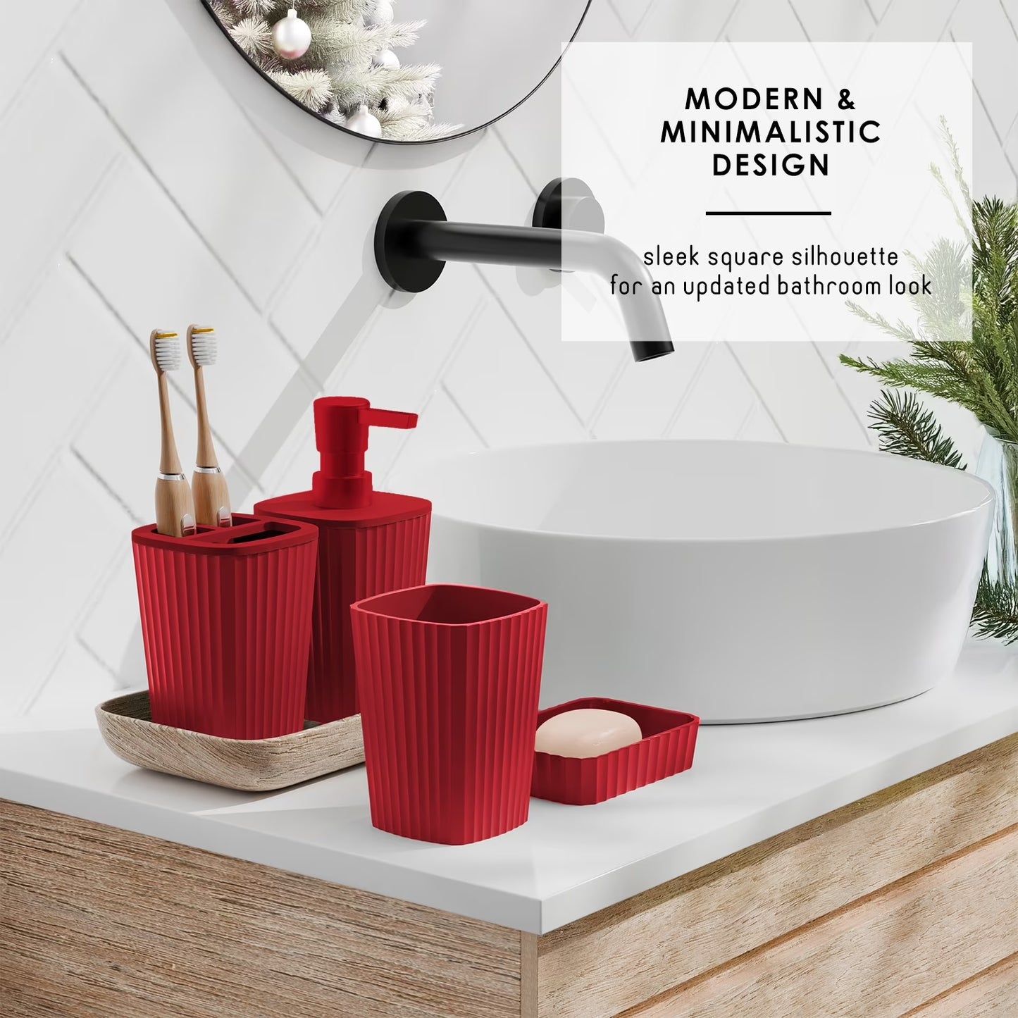 Hearth & Harbor 27 Piece Bamboo Bathroom Sets, Christmas Bathroom Accessories Set with Bathroom Rugs and Shower Caddy Set