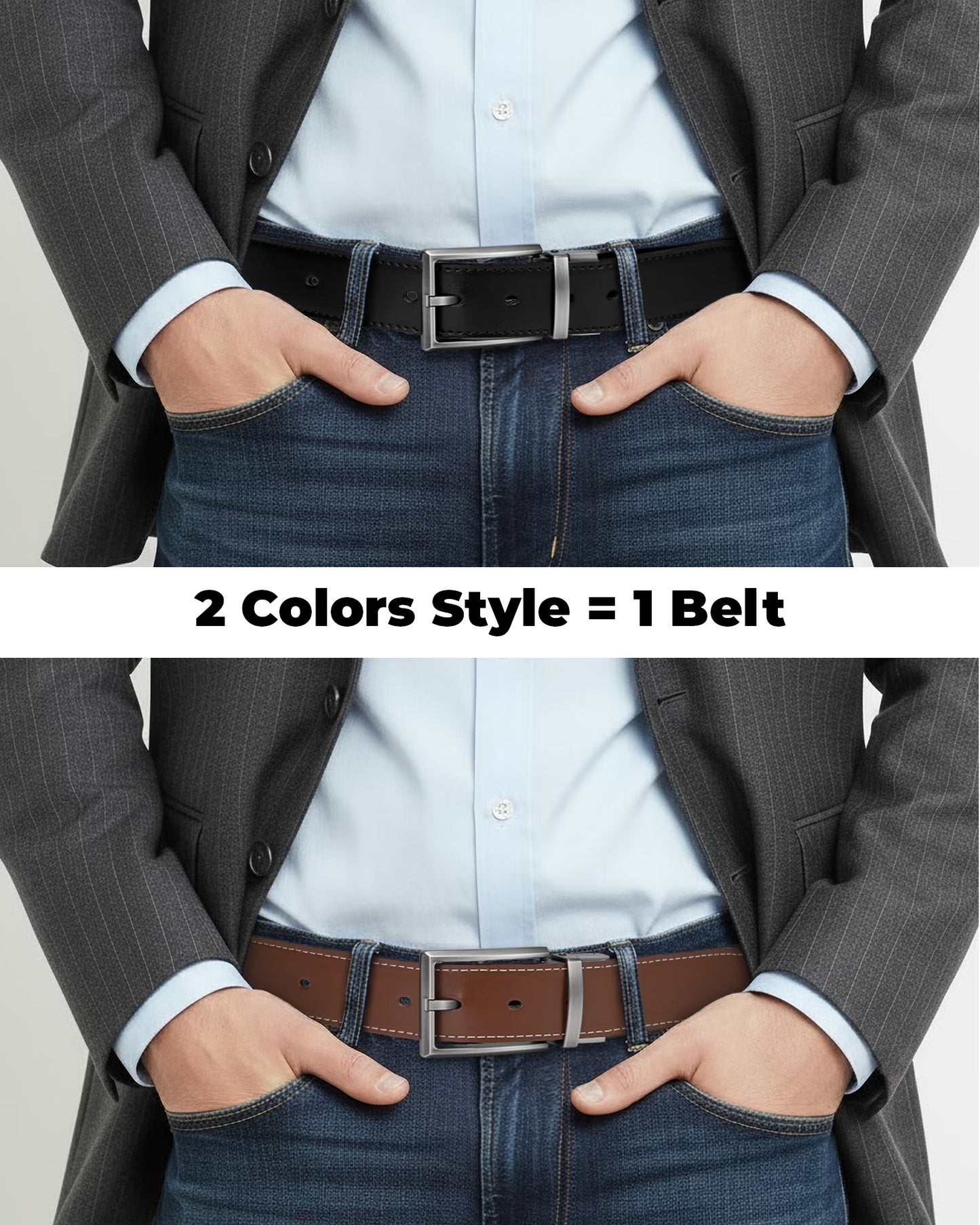 Maikun Belts for Men Reversible Leather Belt Dress Casual Men Belts One Belt Reverse for 2 Sides