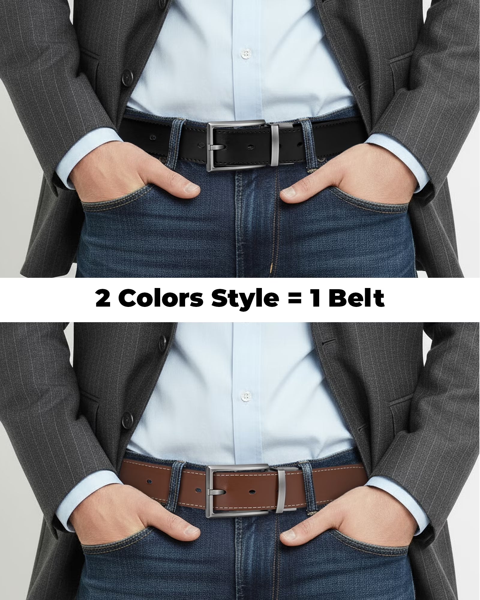 Maikun Belts for Men Reversible Leather Belt Dress Casual Men Belts One Belt Reverse for 2 Sides