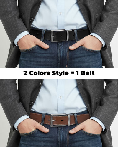 Maikun Belts for Men Reversible Leather Belt Dress Casual Men Belts One Belt Reverse for 2 Sides