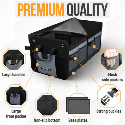 FORTEM Trunk Organizer for SUV Car Organizer and Storage, Collapsible Multi-Compartment Storage Bag Car Accessories for Women Men, 1680D Oxford, Non Slip Bottom, Adjustable Straps, Soft Cover (65L)