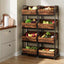 59 In. H Brown Wood 4-Tier Kitchen Cart Mobile Fruit and Vegetable Storage Utility Shelf Organizer Rack with Wheels
