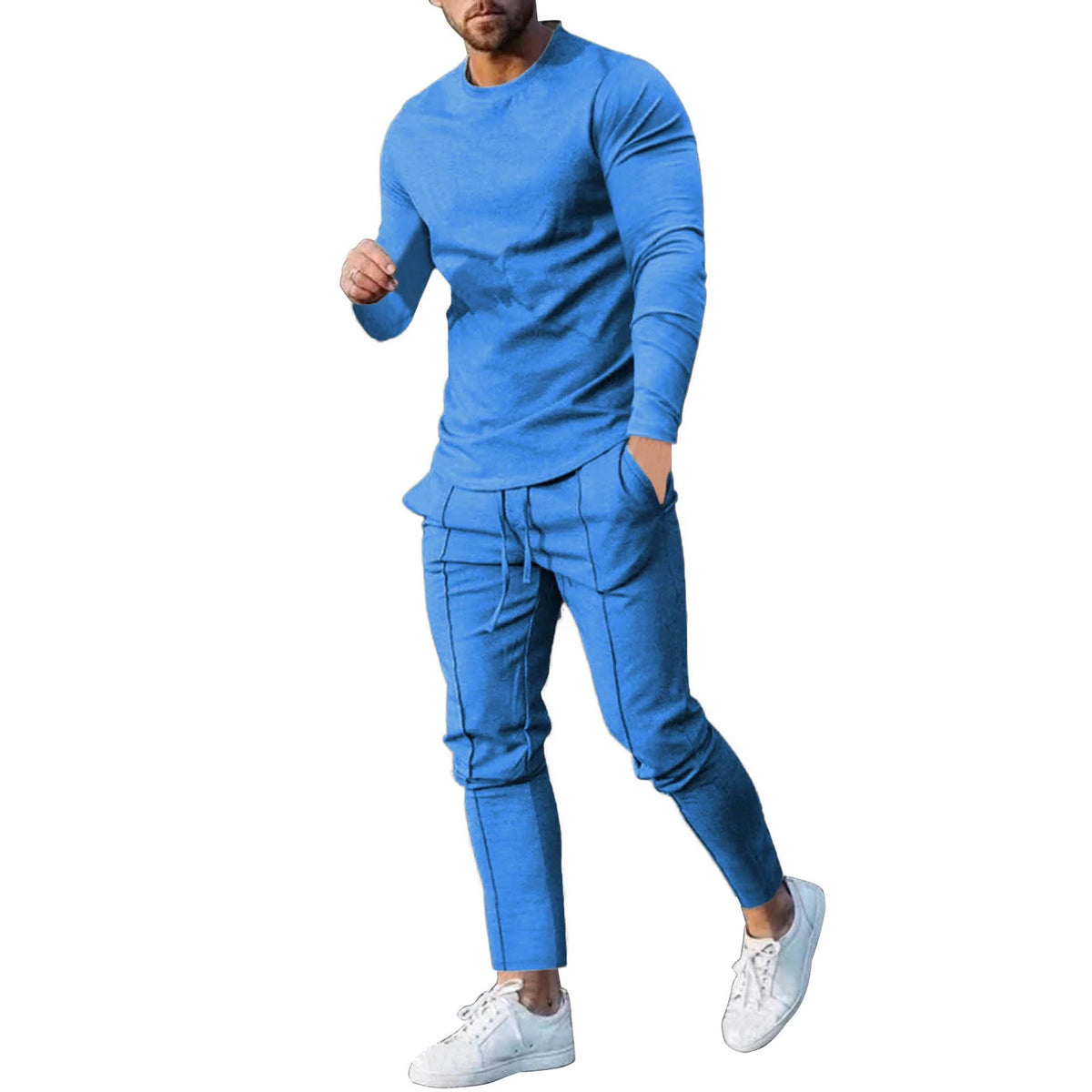 Jsaierl Men'S Tracksuits Tight T-Shirt and Pants Set Outfit Two-Piece Fitness Solid Training Casual Sports Sweatsuits