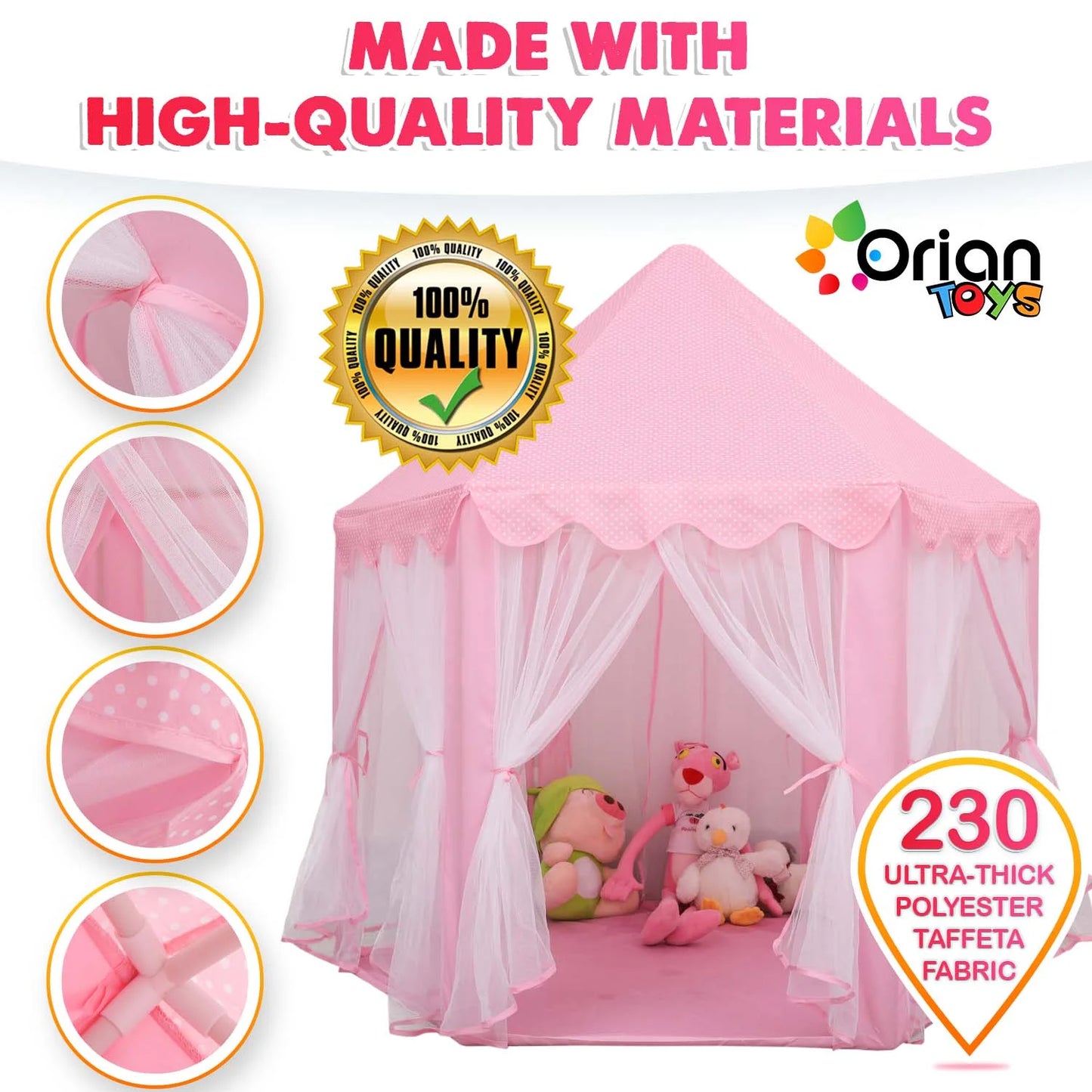 Princess Castle Playhouse Tent for Girls with LED Star Lights – Indoor & Outdoor Large Kids Play Tent for Imaginative Games – Princess Tent, 230 Polyester Taffeta. Pink 55"X53".