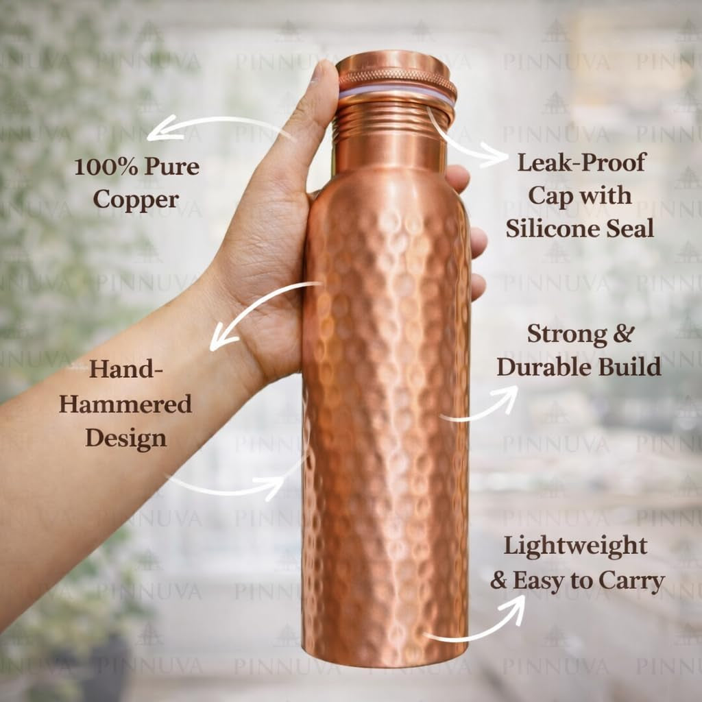Copper Water Bottle 32Oz - Extra Large 100% Pure Ayurvedic Copper Water Bottle for Drinking, Wide Mouth, Leak-Proof Lid BPA Free Non-Insulated & Eco Friendly with Premium Quality