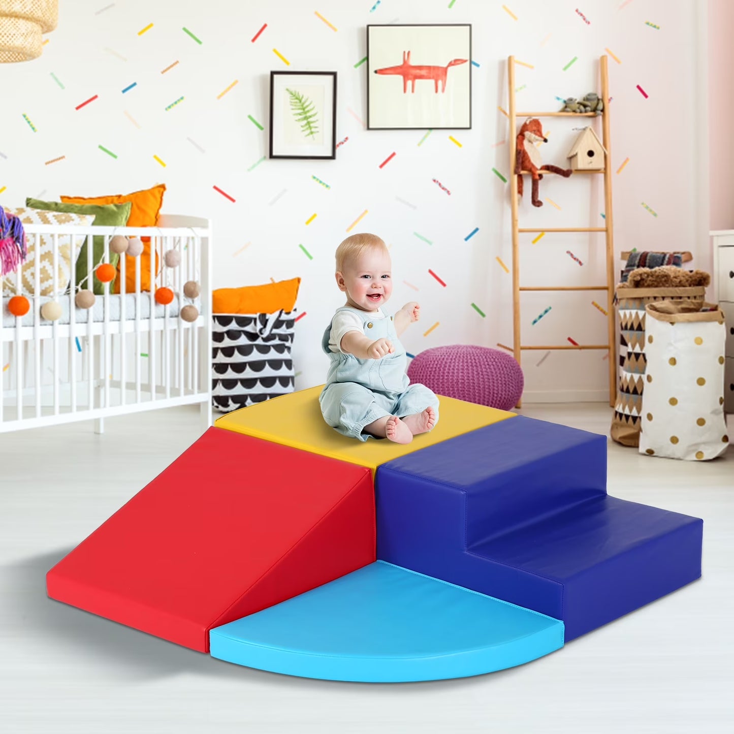 Niamvelo Baby Climb & Crawl Foam Play Set , 4-Piece Set Foam Climbing Blocks Toddler Climbing Toys for Child Development, Motor Skills