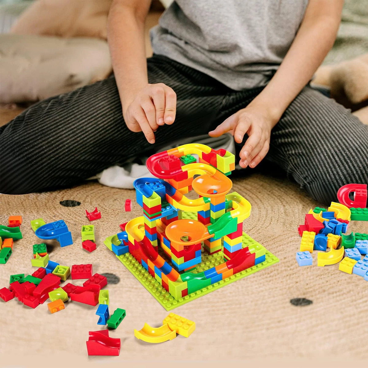 MAINYU Run Building Blocks for Kids Ages 4-8, 168 PCS Classic Big Size Blocks Set, Crazy Run Building Blocks with 4 Balls Race Track, Educational Toys Bricks Set Christmas Birthday Toy for Boys Girls