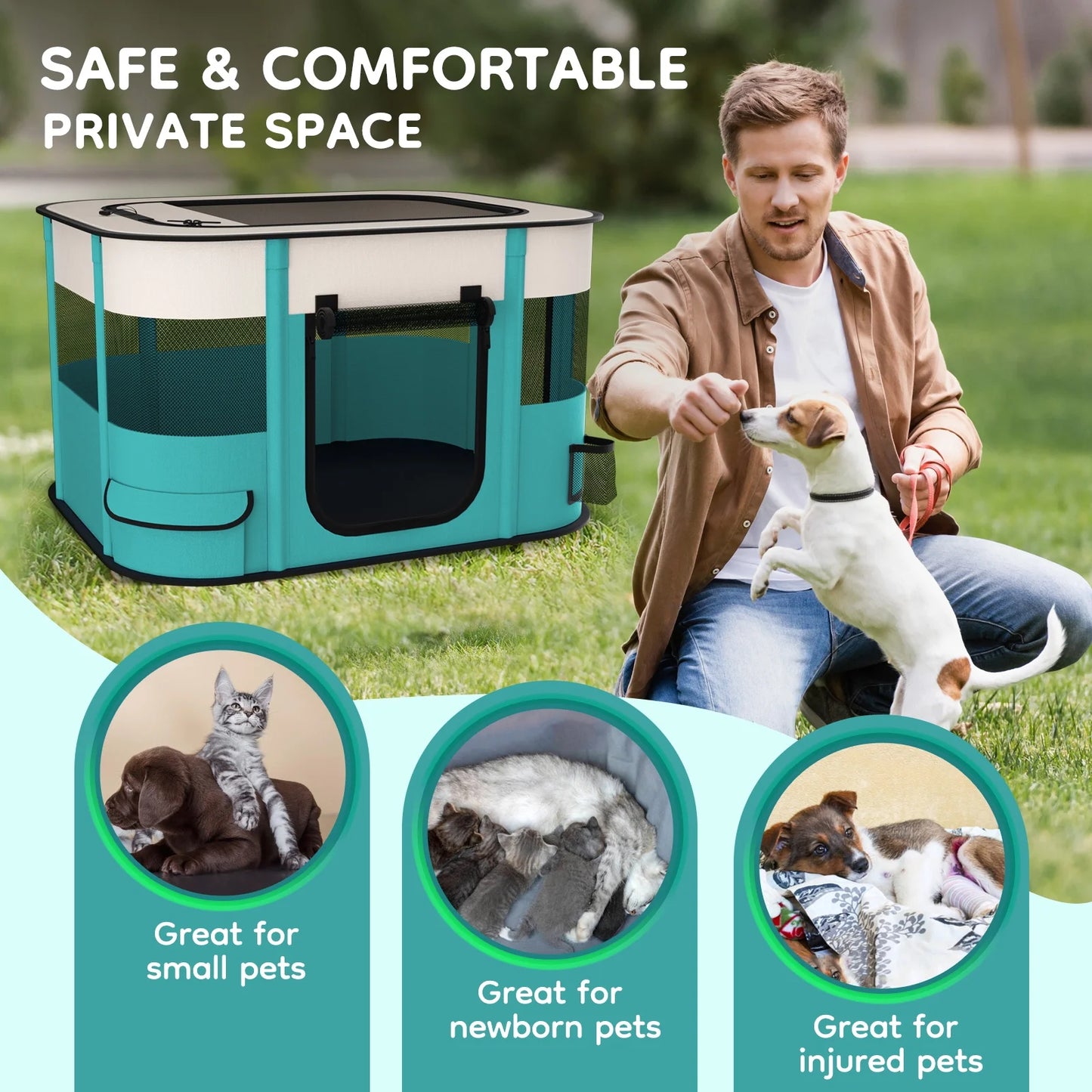 BEBANG Pet Playpen, Foldable Portable Dog Cat Playpens Exercise Kennel Tent, Removable Shade Cover, Indoor Outdoor Travel Camping Use(M)