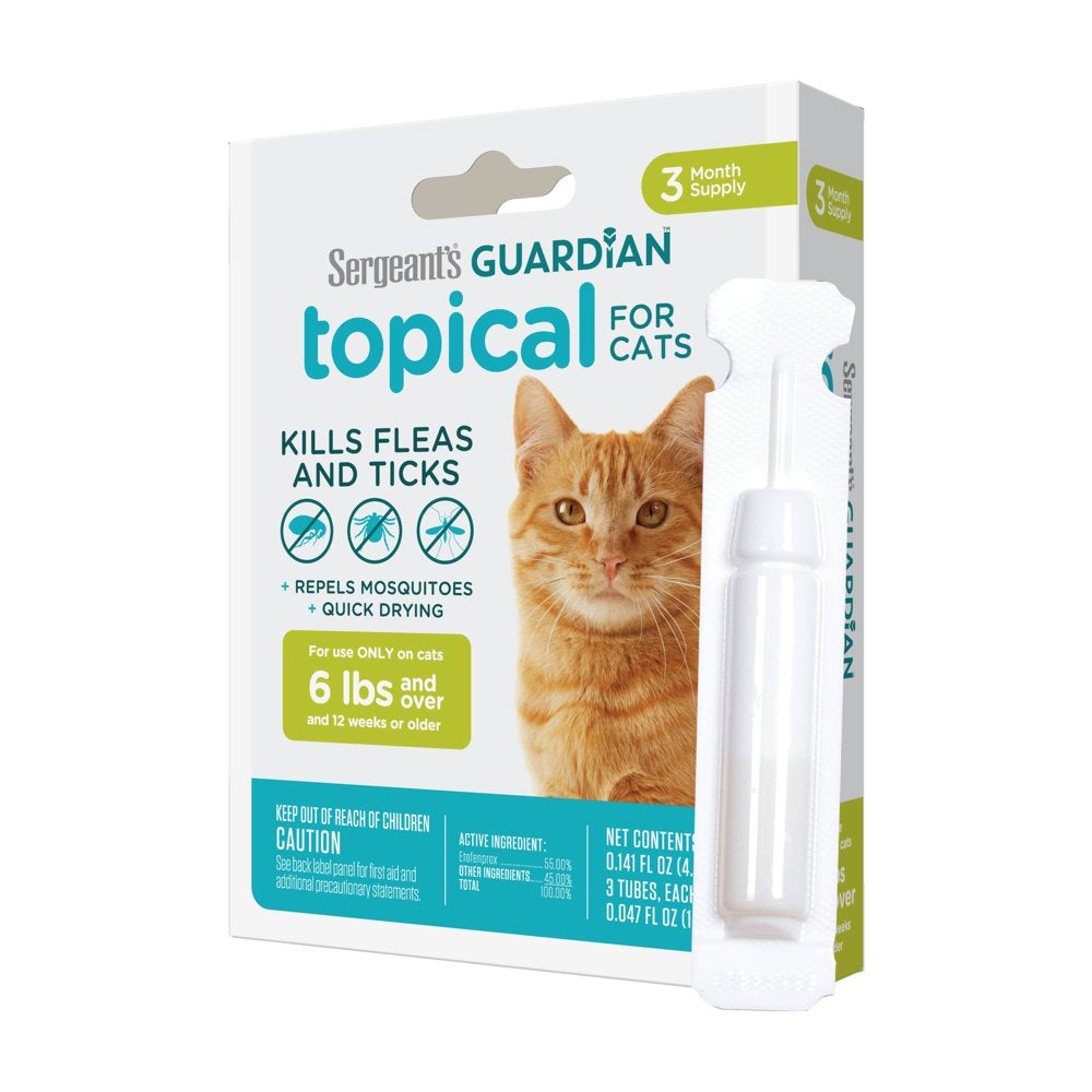 SERGEANT'S GUARDIAN Flea & Tick Topical for Cats, 6 Lbs and Over, 3 Count