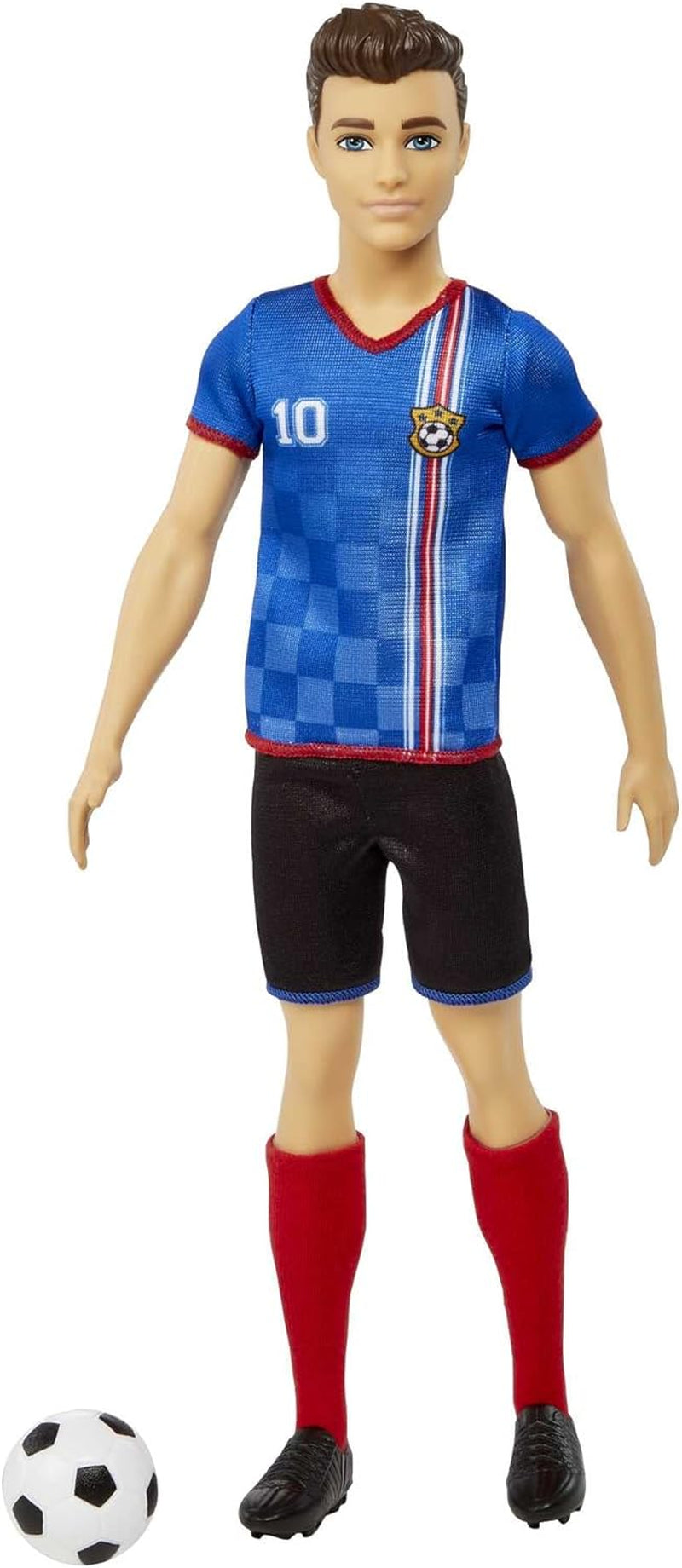 Barbie Careers Ken Fashion Doll & Accessory, Soccer Player with Cropped Hair, #10 Uniform, Tall Socks, Cleats & Ball | Cropped Hair, #10 Uniform, Tall Socks, Cleats & Ball