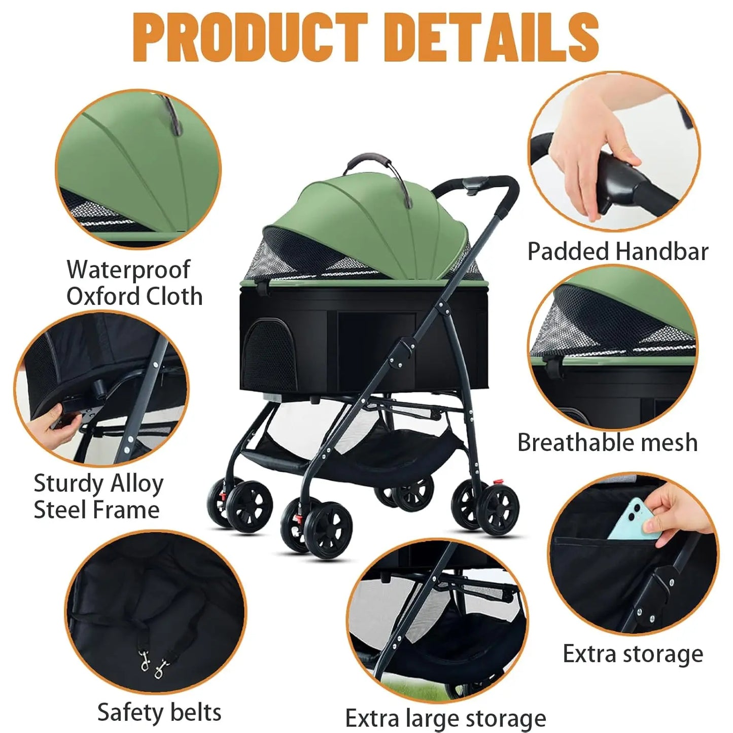 3-In-1 Pet Dog Stroller, Dog Wagon with Removable Carrier, Cat Stroller for Medium Dogs up to 55Lbs