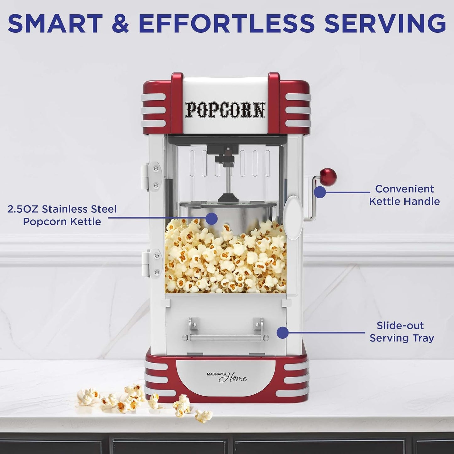 MAGNAVOX HOME MHPM0250, Popcorn Maker Machine, Movie Theater/Cinema Style with 2-Sided Serving Scoop. 2.5 Ounce, Red