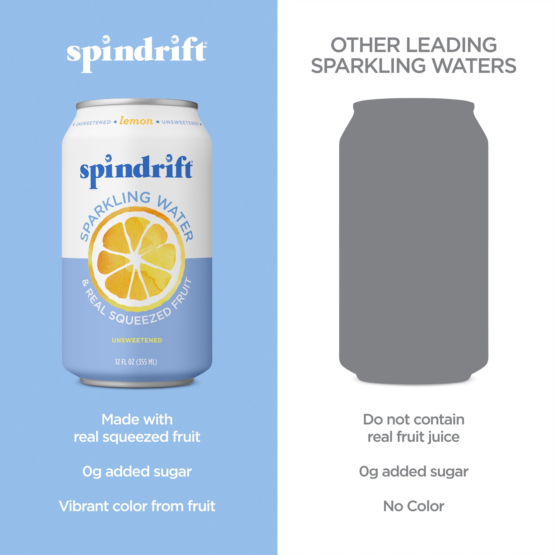 Spindrift Lemon Sparkling Water, 12 Fl Oz, 8 Count, No Sugar, 1 Calorie