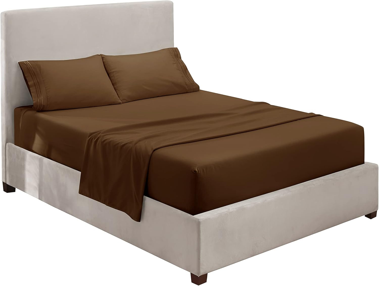 Hearth & Harbor King Size Sheets - 4 Piece Bed Sheet Set, Hotel Luxury Double Brushed Bed Sheets - Extra Soft Bedding Sheets & Pillowcases, King, Brown