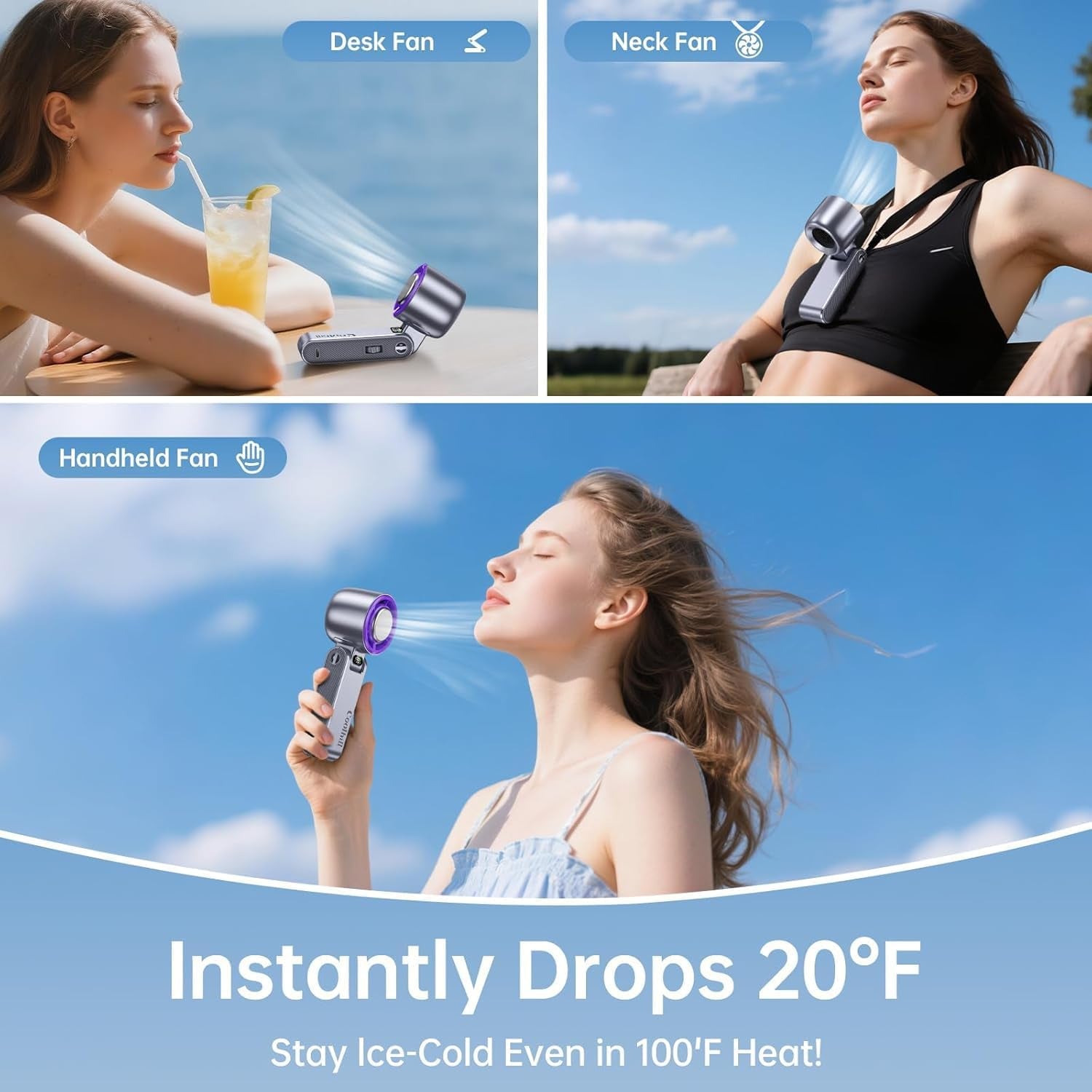 Handheld Portable Fan with Turbo Cooling - Hand Held Fan Rechargeable, 1-199 Speeds, up to 12Hrs Battery Life, Powerful Mini Personal Fan for Travel, Outdoor, Beach & Makeup