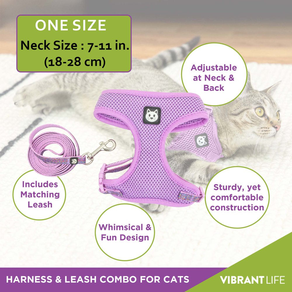 Vibrant Life Polyester Sparkle Walking Cat Harness and Leash Set, Purple, One Size