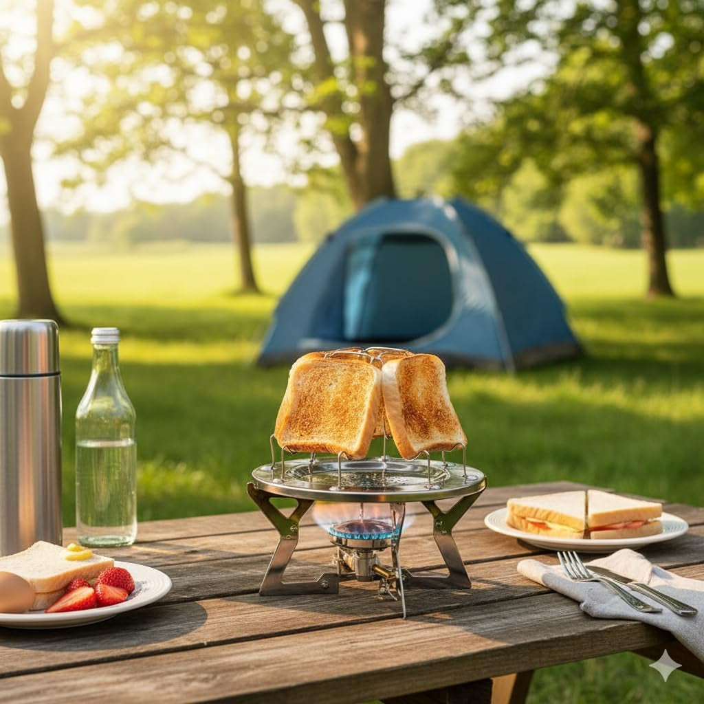 4-Slice Stainless Steel Camping Toaster, Foldable Camp Stove Bread Rack