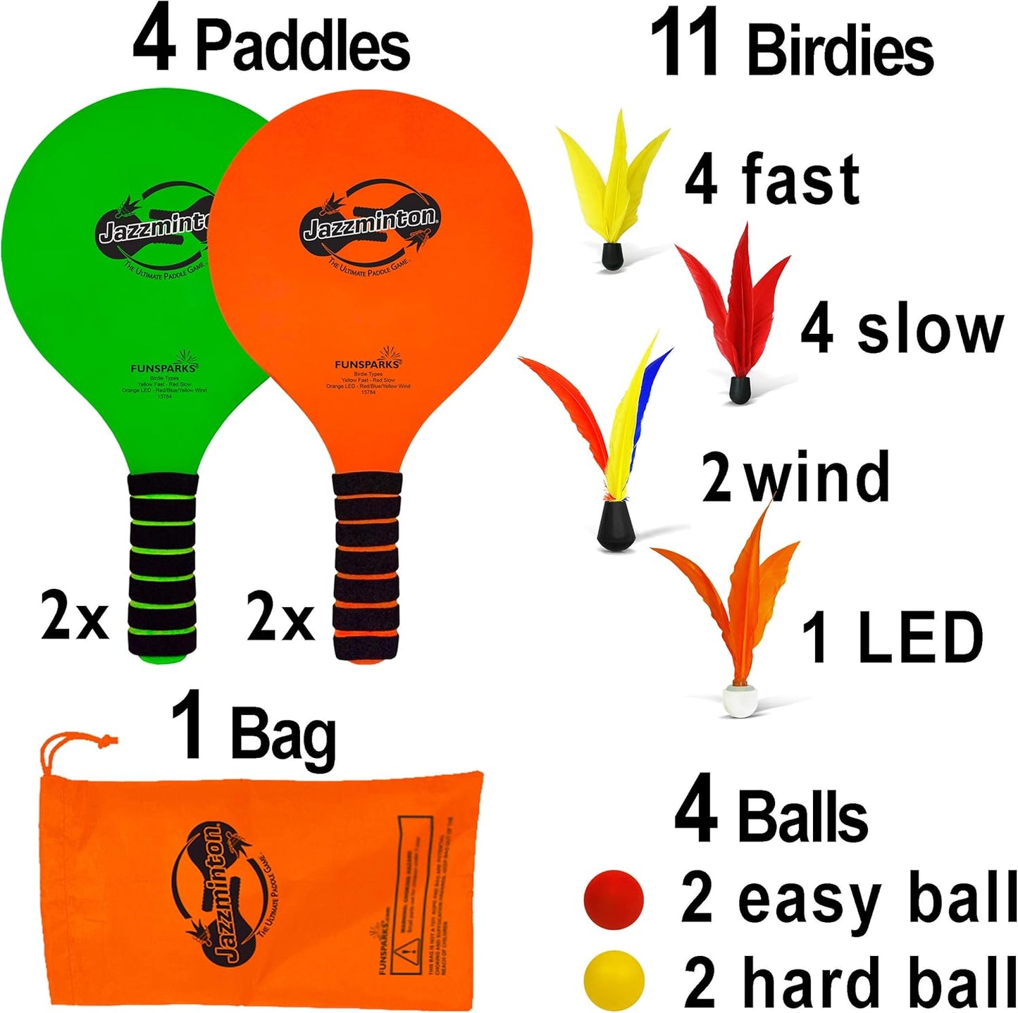 Jazzminton Paddle Game Select Double Badminton Set 4 Rackets - Beach Games for Kids Teens Adults and Family Games -Outdoor Games for Lawn, Yard, Tailgating, Camping Games